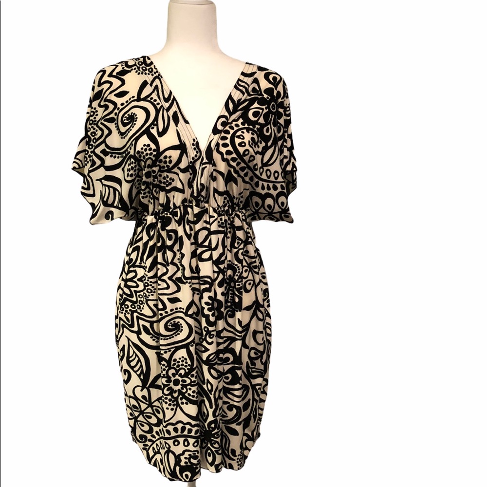 Beige & black Batik print beach coverup/dress by Mexicali Blues batwing sleeves
